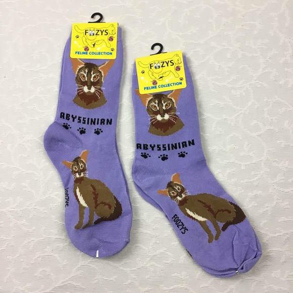 Foozys Unisex Socks Abyssinian cat Size 9-11 Soft Cat Lover Novelty 2 Pair NWT - Picture 2 of 4